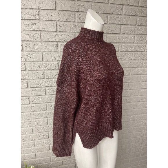 1 State Women Burgandy Marbled Mock Neck Oversized Sweater Size XS - Picture 3 of 10